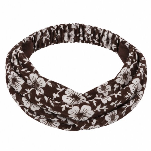 Haarband 3-in-1 - Bloemenprint - Donkerbruin Wit