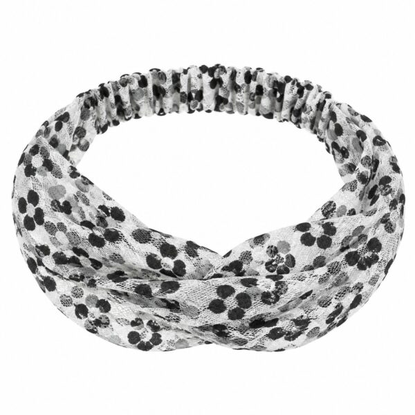 Haarband Bandana - Kanten Stof - Bloemenprint - Zwart Wit