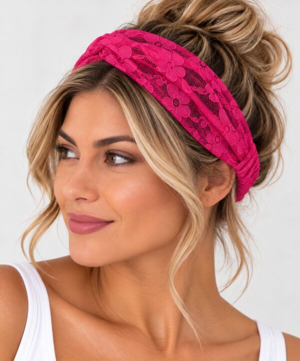 Haarband Bandana - Kanten Stof - Fuchsia Roze