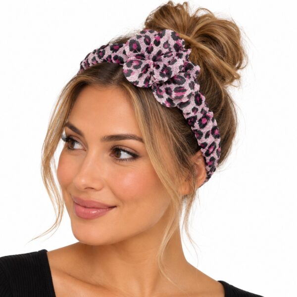Haarband met Bloem - Panterprint – Zwart Roze