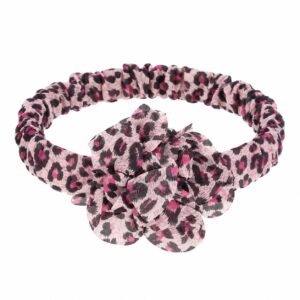 Haarband met Bloem - Panterprint – Zwart Roze