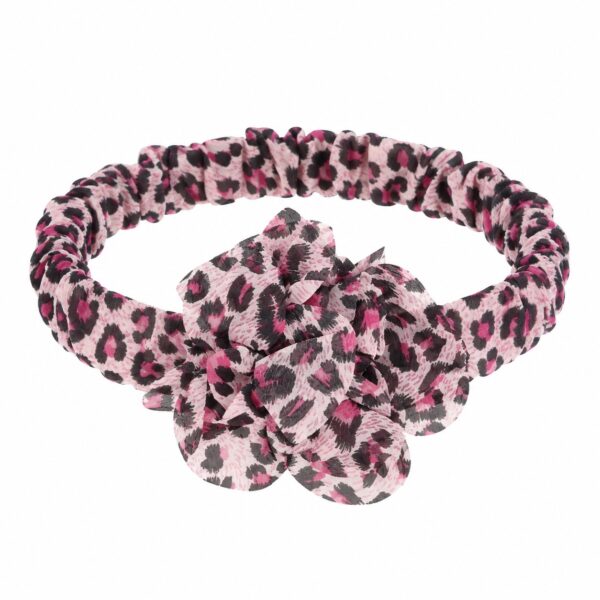 Haarband met Bloem - Panterprint – Zwart Roze