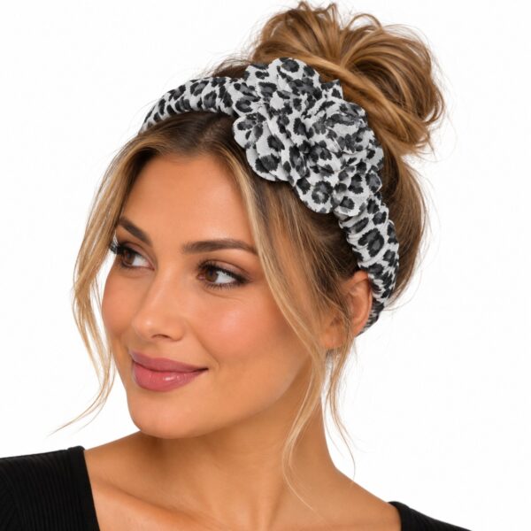 Haarband met Bloem - Panterprint – Zwart Wit
