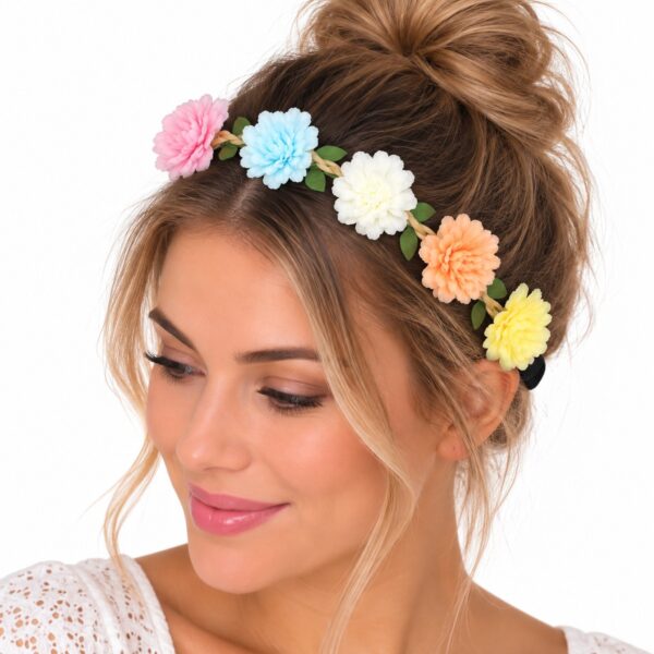 haarband-met-bloemen-multicolor-op-model-van-Haarsoires Haarband met Bloemen – Multicolor