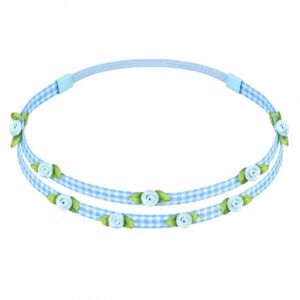 haarband-met-roosjes-ruitprint-blauw-van-haarsoires Haarband Kind met Roosjes - Ruitprint - Blauw