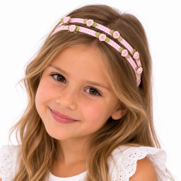 Haarband Kind met Roosjes - Ruitprint - Roze