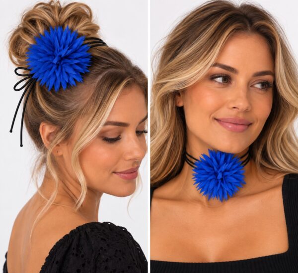 Haarband met Puntige Bloem - Veter Striklint - Blauw