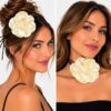 Haarband met Ronde Bloem - Veter Striklint - Creme
