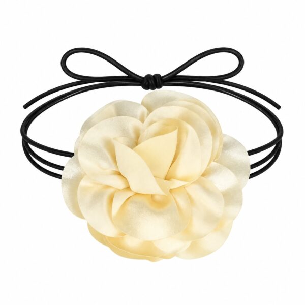 Haarband met Ronde Bloem - Veter Striklint - Creme