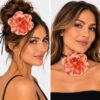 Haarband met Ronde Bloem - Veter Striklint - Roze