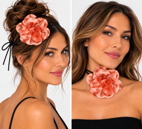 Haarband met Ronde Bloem - Veter Striklint - Roze