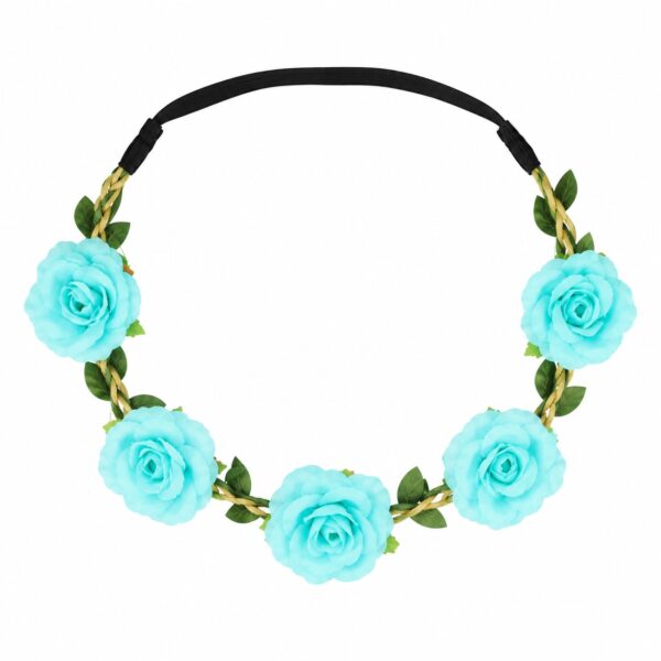 Haarband met Roos Bloemen - Aqua Blauw