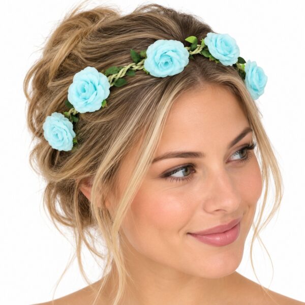 Haarband met Roos Bloemen - Lichtblauw