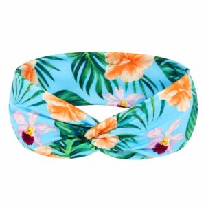haarband-twist-tropische-bloemenprint-blauw-van-Haarsoires Haarband Twist – Tropische Bloemenprint – Lichtblauw