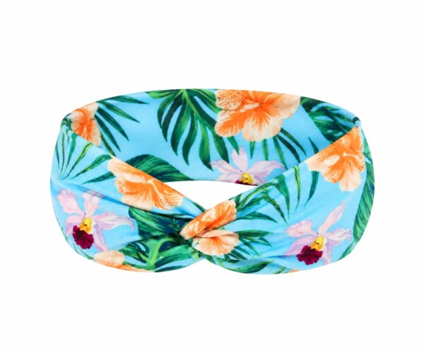 haarband-twist-tropische-bloemenprint-blauw-van-Haarsoires Haarband Twist – Tropische Bloemenprint – Lichtblauw