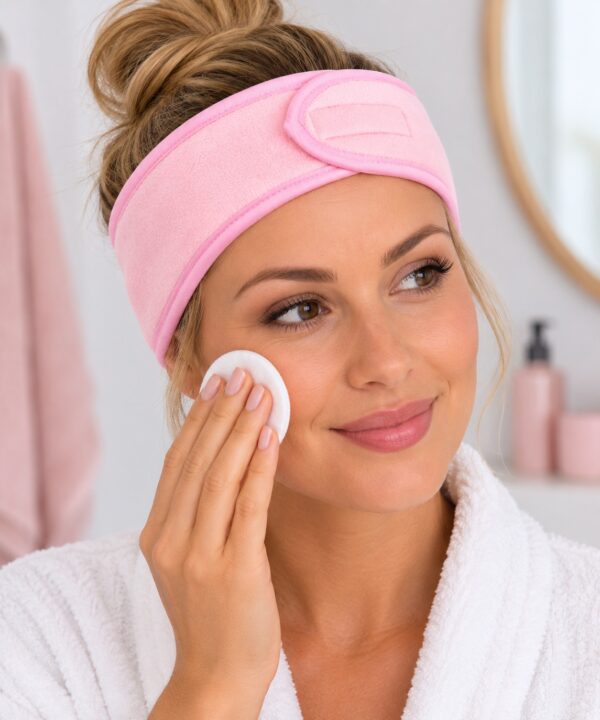 make-up-haarband-roze-op-model-van-haarsoires Make-Up Haarband 8cm – Verstelbaar met Klittenband – Roze