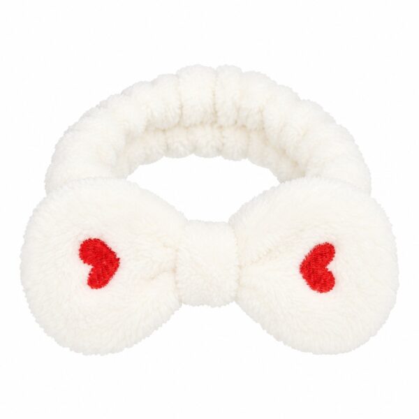 make-up-haarband-teddy-wit-van-Haarsoires Make-Up Haarband – Hartjesprint – Teddy met Strik – Wit