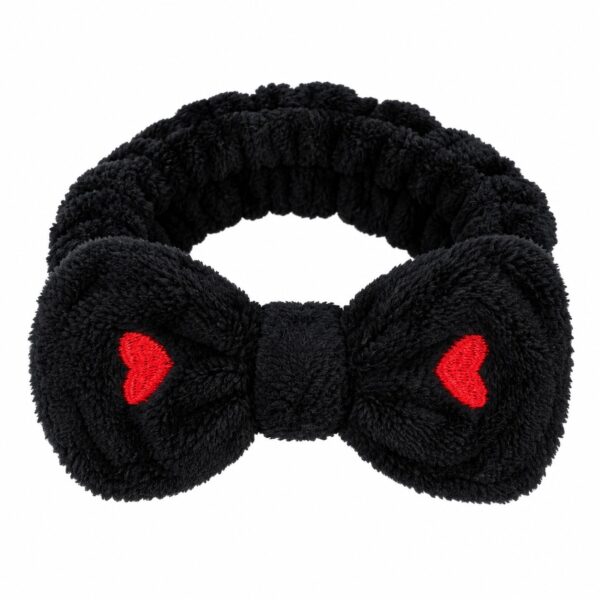 make-up-haarband-teddy-zwart-van-Haarsoires Make-Up Haarband – Hartjesprint – Teddy met Strik – Zwart