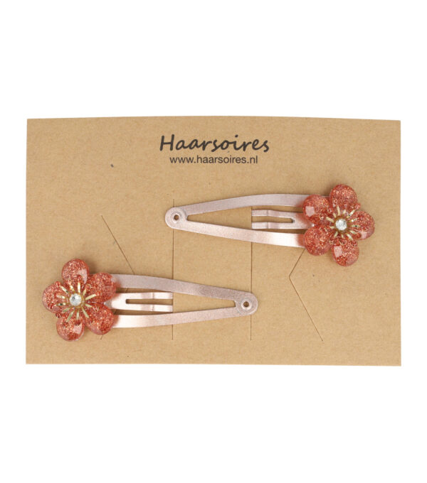Haarspeld Klikklak 5cm - Bloem - Glitter Steentjes - Bruin - 2 Stuks