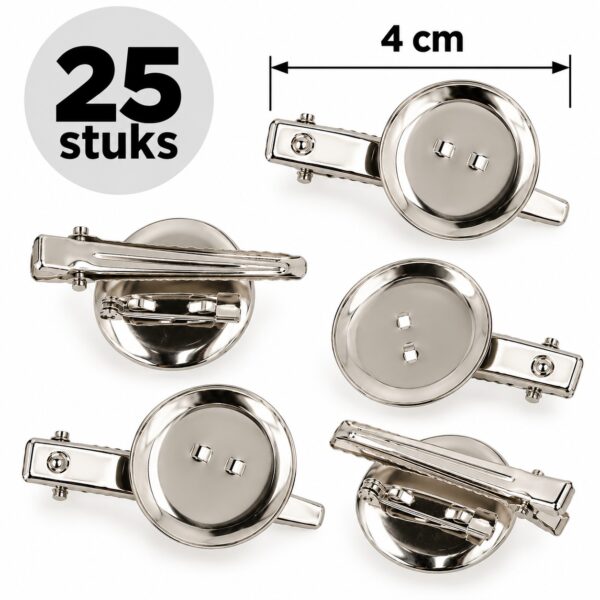DIY Haarklemmetjes 4cm - Plakschijf en Broche - Metaal - Zilver - 25 Stuks