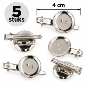 DIY-haarklemmetjes-plakschijf-broche-4cm-5-stuks-van-Haarsoires DIY Haarklemmen 4cm - Plakschijf en Broche - Metaal - Zilver - 5 Stuks