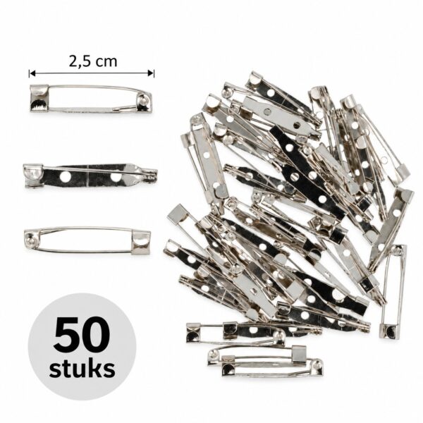 brochespeldjes-2,5cm-50-stuks-van-Haarsoires DIY Broche 2,5cm – Brochespeldjes – Metaal – Zilver – 50 Stuks
