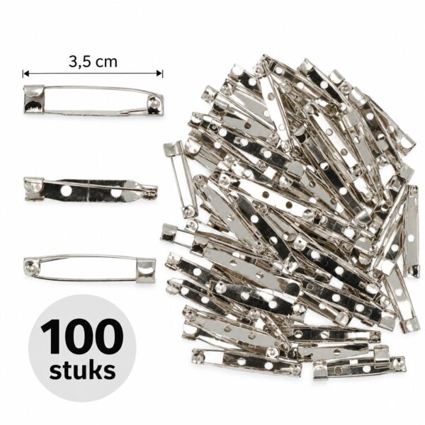 brochespeldjes-3,5cm-100-stuks-van-Haarsoires DIY Broche 3,5cm – Brochespeldjes – Metaal – Zilver – 100 Stuks
