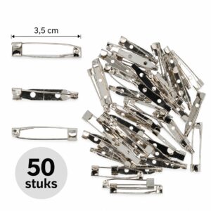 brochespeldjes-3,5cm-50-stuks-van-Haarsoires DIY Broche 3,5cm - Brochespeldjes - Metaal - Zilver - 50 Stuks