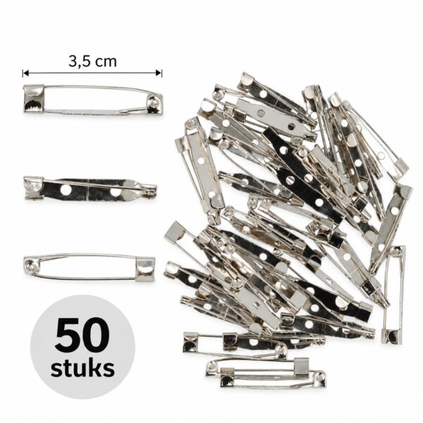 brochespeldjes-3,5cm-50-stuks-van-Haarsoires DIY Broche 3,5cm - Brochespeldjes - Metaal - Zilver - 50 Stuks