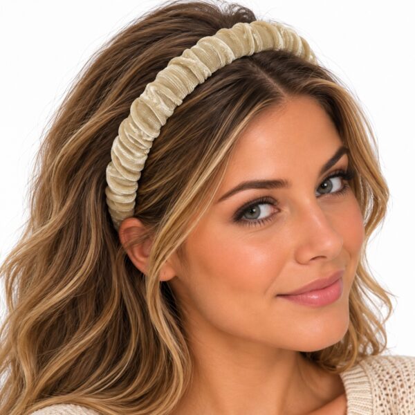 Haarband Diadeem - Gerimpelde Velvet Stof – Beige