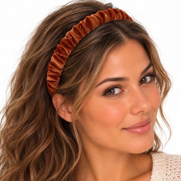 Haarband Diadeem - Gerimpelde Velvet Stof - Oranje Bruin