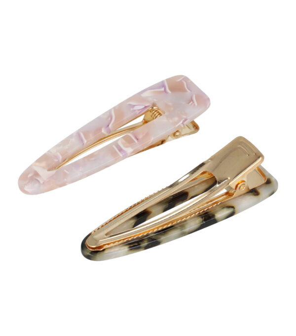 h719-marmer_12 Haarspeld Duckklemmen 7cm – Marmerprint – Bruin Beige Roze – 2 Stuks
