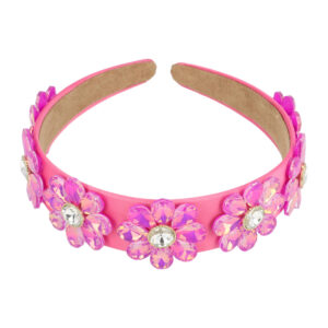 Haarband Diadeem - Bloemen - Facetstenen - Fuchsia Roze