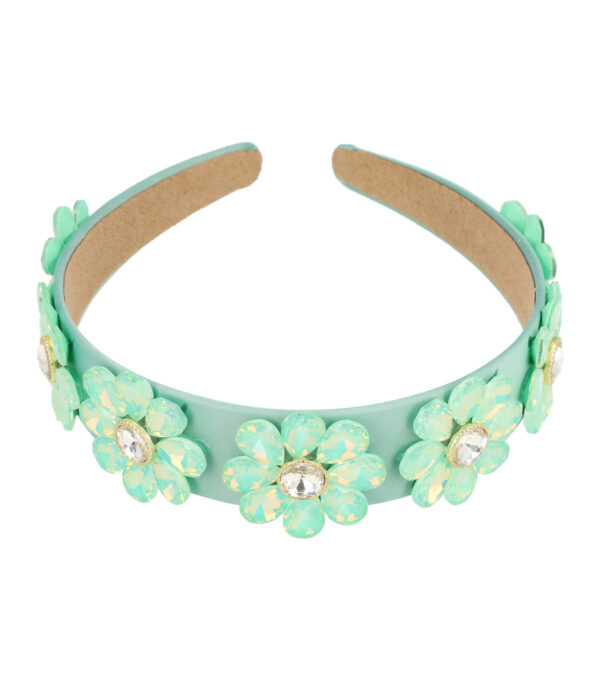Haarband Diadeem - Bloemen - Facetstenen - Lichtgroen