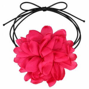 Haarband met Gekrulde Bloem - Veter Striklint - Fuchsia Roze