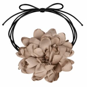 Haarband met Gekrulde Bloem - Veter Striklint - Taupe Grijs