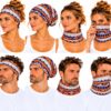 haarband-multifunctioneel-Ibizaprint-multicolor-op-model-van-Haarsoires Haarband Multifunctioneel 45x25cm - Ibizaprint - Oranje Blauw