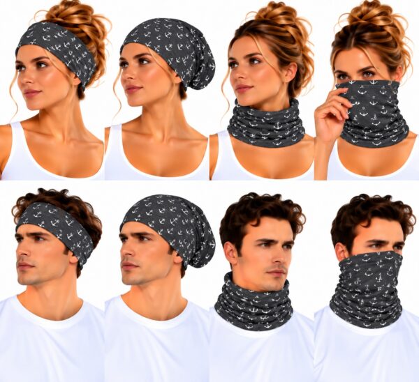 Haarband Multifunctioneel 45x25cm - Ankerprint - Grijs