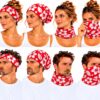 haarband-multifunctioneel-bloemenprint-rood-op-model-van-Haarsoires Haarband Multifunctioneel 45x25cm - Bloemenprint - Wit Rood