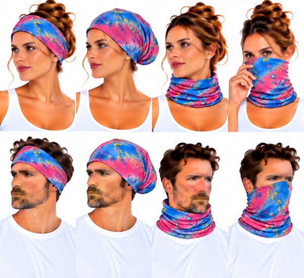 Haarband Multifunctioneel 45x25cm - Bloemenprint - Roze Blauw