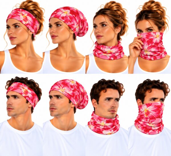 Haarband Multifunctioneel 45x25cm - Bloemenprint - Roze