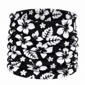 Haarband Multifunctioneel 45x25cm - Bloemenprint - Wit Zwart