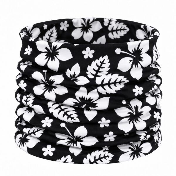 haarband-multifunctioneel-bloemenprint-zwart-van-Haarsoires Haarband Multifunctioneel 45x25cm - Bloemenprint - Wit Zwart