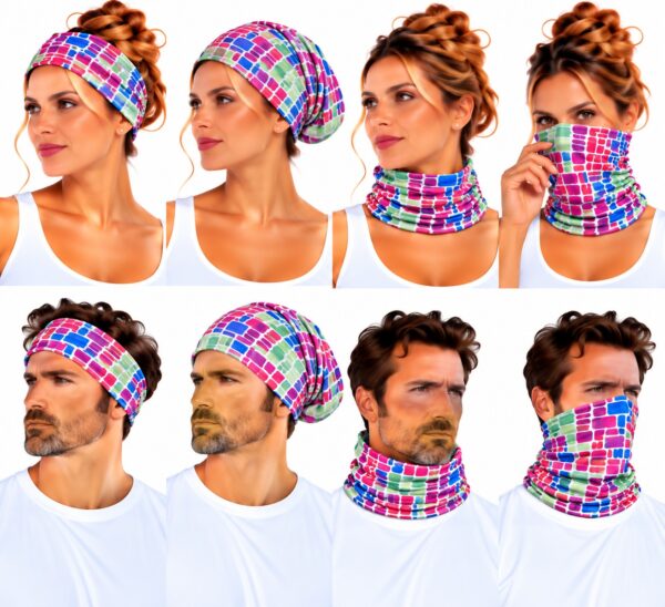 Haarband Multifunctioneel 45x25cm - Blokkenprint - Multicolor
