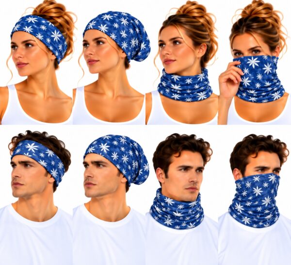 haarband-multifunctioneel-cannabisprint-blauw-op-model-van-Haarsoires Haarband Multifunctioneel 45x25cm - Cannabisprint - Blauw