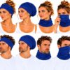 haarband-multifunctioneel-effen-blauw-op-model-van-Haarsoires Haarband Multifunctioneel 45x25cm - Effen - Blauw