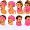 haarband-multifunctioneel-fuchsia-roze-op-model-van-Haarsoires Haarband Multifunctioneel 45x25cm - Effen - Fuchsia Roze