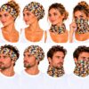 haarband-multifunctioneel-geometrische-print-multicolor-op-model-van-Haarsoires Haarband Multifunctioneel 45x25cm - Geometrische Print - Multicolor