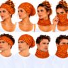 haarband-multifunctioneel-geometrische-print-oranje-bruin-op-model-van-Haarsoires Haarband Multifunctioneel 45x25cm - Grafische Print - Oranje Bruin
