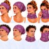 haarband-multifunctioneel-geometrische-print-paars-op-model-van-Haarsoires Haarband Multifunctioneel 45x25cm - Geometrische Print - Paars